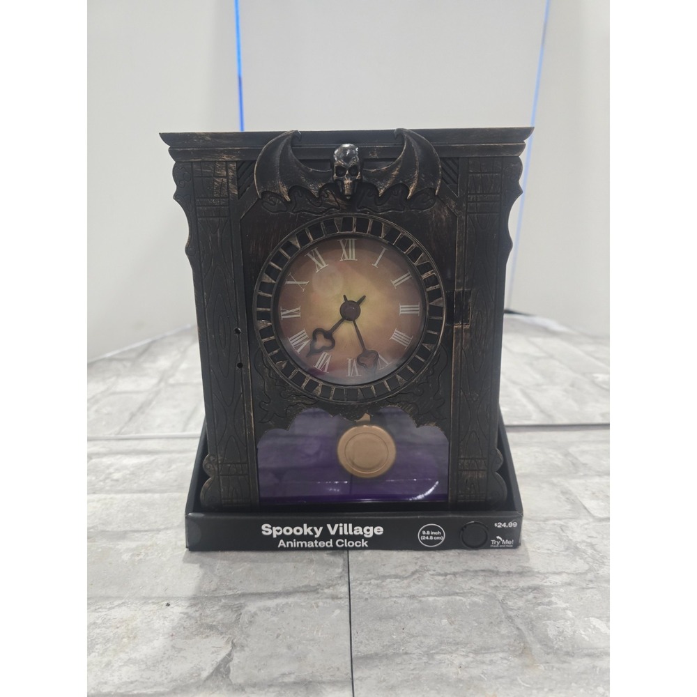 Spooky Village Animated Halloween Clock Sound & Light Motion Activated New VIDEO